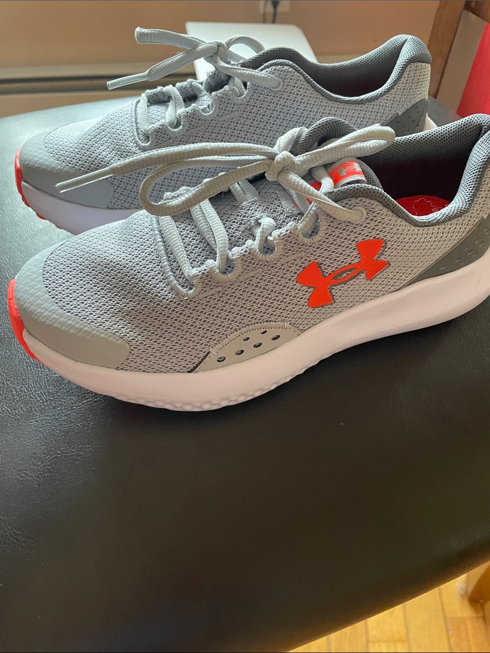Under Armour Kids Gray Mesh Sneakers with Orange Logo Accents